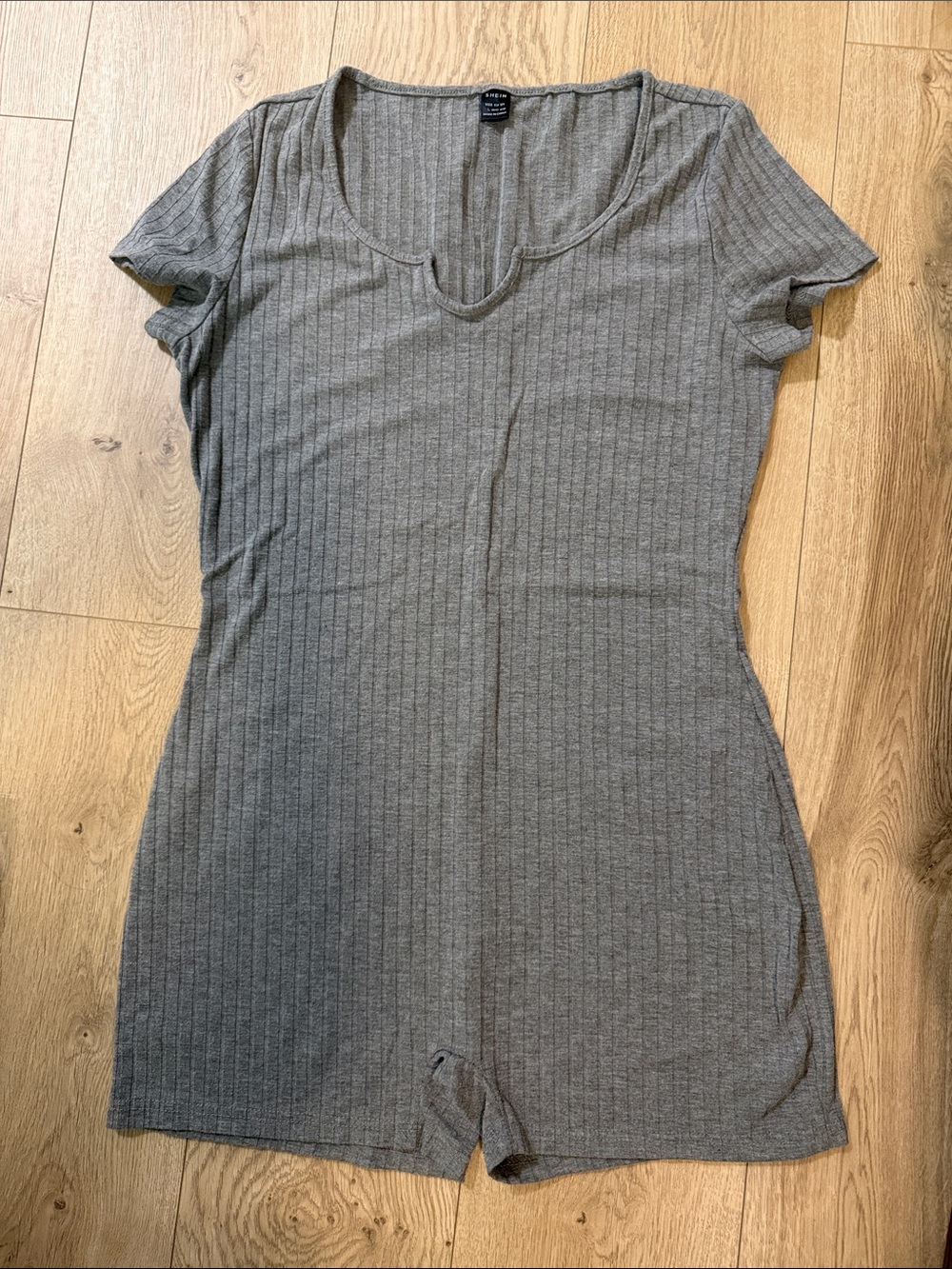 SHEIN Gray Ribbed Short-Sleeve Bodysuit Romper